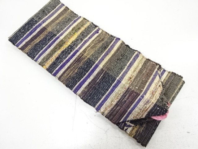 アンティーク　木綿　裂織　横段模様織り出し伊達締め